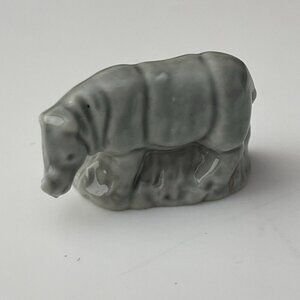 Vintage Wade Whimsies Rhino Figurine Porcelain Rhinoceros Gray Safari Animal